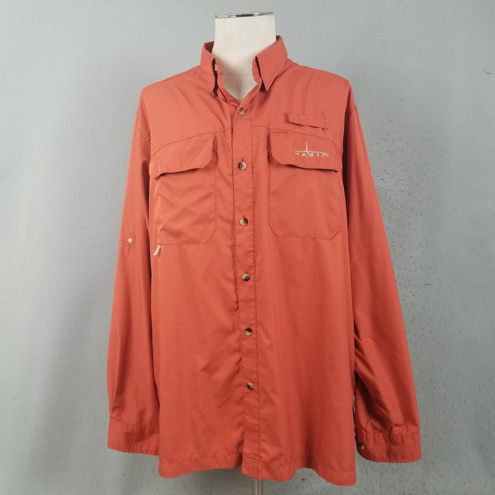 Habit Shirt Mens XL Orange Solar Factor 30+ Long‎ Sleeve Fishing Button Up